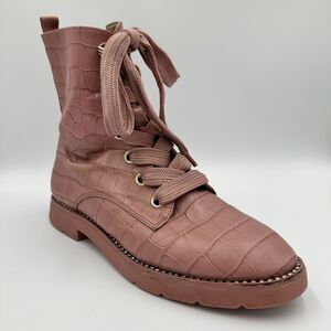 LEATHER Antonio Melani PINK CROC PRINT COMBAT BOOTS SIZE 10 90s-Inspired